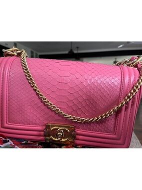 Chanel Pink Python Boy Bag Gold Chain